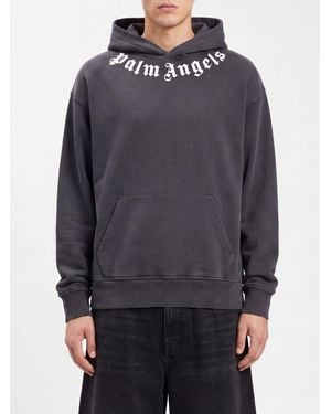 Palm Angels Relaxed Fit Cotton Hoodie With Kangaroo Pocket And Contrast Logo - Grey