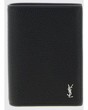 Saint Laurent Tiny Cassandre Kartenetui Aus Genarbtem Leder - Weiß