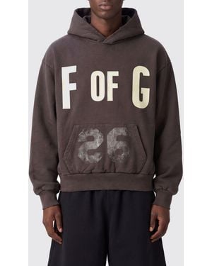 Fear Of God Cotton Hoodie With Printed Logo And Pouch Pocket - Grey