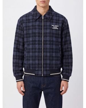 Drole de Monsieur Wool-Blend Shirt Jacket With Tartan Pattern - Blue