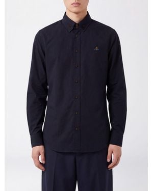 Vivienne Westwood Cotton Poplin Shirt With Orb Logo And Button-Down Collar - Blue