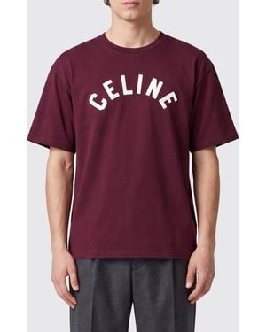 Celine Cotton T-Shirt With Contrasting Logo Print On The Front - Red