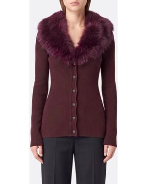 Blumarine Slim-Fit Cardigan Aus Schurwolle Mit Kontrastierendem Pelzkragen - Lila