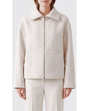 Semicouture Virgin Wool Short Coat With High Collar And Kangaroo Pocket - White