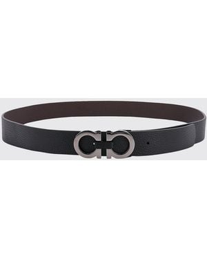 Ferragamo Gancini Reversible Hammered Leather Belt - White