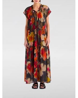 Momoní MomonÌ Otero Floral-Print Long Silk Tunic With Short Sleeves - Red