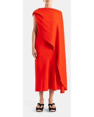 Balenciaga One-Shoulder Midi Evening Dress - Red