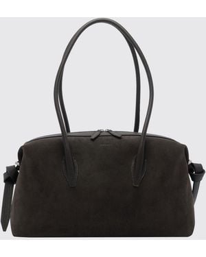 Yuzefi Brioche Suede Calfskin Leather Shoulder Bag With Double Handle - Black