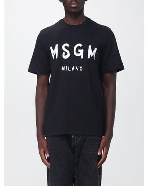 MSGM Camiseta De Algodón Con Cuello Redondo Y Logo Estampado - Azul