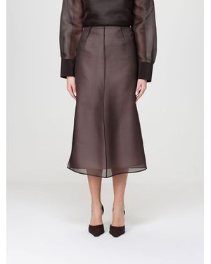 Agnona Falda Midi De Seda - Marrón