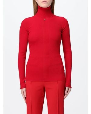 Elisabetta Franchi Slim Fit Ribbed Viscose Knit Polo Neck With Logo - Red