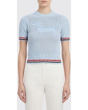 Thom Browne Cotton Knit Jumper With Logo - Blue