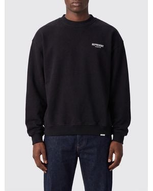 Represent Cotton Crew Neck Sweatshirt With Logo Print And Dropped Shoulders - Blue