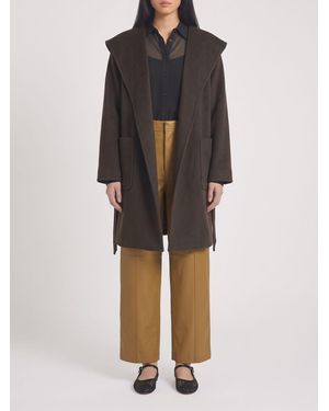 Max Mara Knee-Length Camel Wool Robe Coat With Shawl Collar And Belt - Brown