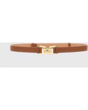 Elisabetta Franchi Slim Grained Calf Leather Belt With Logo Buckle - White