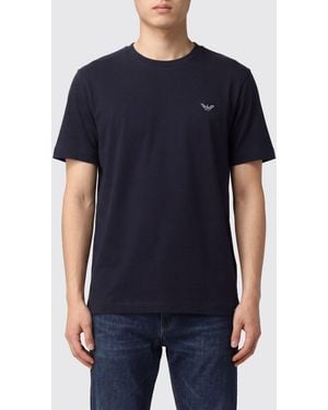 Emporio Armani Cotton T-Shirt With Contrasting Eagle Logo - Blue