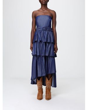 Liu Jo Chambray Midi Dress With Ruffles - Blue