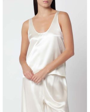 Almada Label Off-The-Shoulder U-Neck Satin Slim Fit Top - White