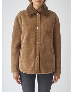Colmar Cropped Corduroy Shirt Jacket With Fur Collar - Brown