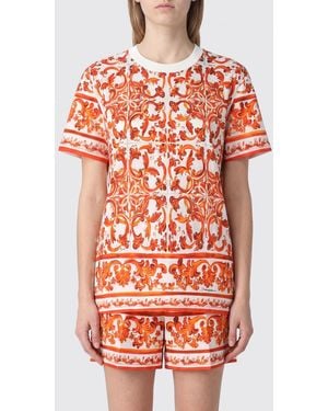 Dolce & Gabbana Dolce &Amp Gabbana Camiseta De Algodón Con Estampado De Mayólica Y Logo En Contraste - Naranja