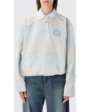 Acne Studios Striped Organic Cotton Relaxed Fit Polo Sweatshirt - White