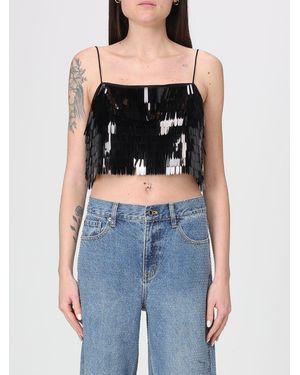 Self-Portrait Cropped Top With Sequins - Blue