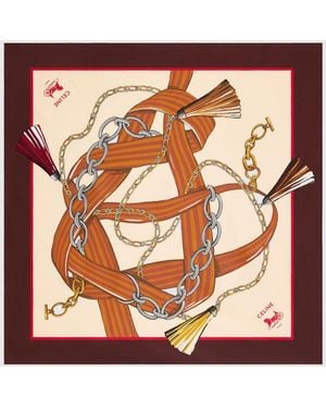 Celine Printed Silk Twill Foulard - Brown
