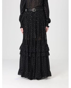 Self-Portrait Polka Dot Viscose Long Skirt - Black