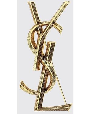 Saint Laurent Cassandre Ysl-Monogramm-Brosche Aus Goldenem Messing - Weiß