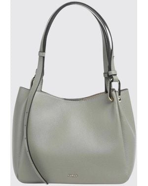 Furla Nuvola Grained Cowhide Leather Shoulder Bag With Double Adjustable Handles - Grey