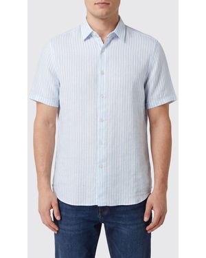 120% Lino Striped Short-Sleeve Linen Slim Fit Shirt - White