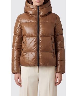 Save The Duck Short Water-Repellent Recycled Nylon Puffer Jacket With Hood - Brown