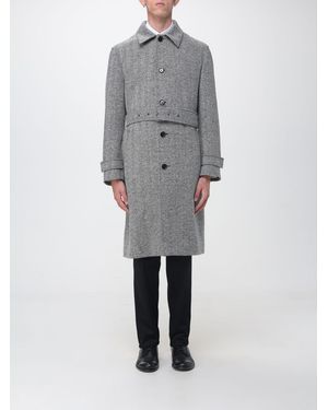 Lardini Abrigo Largo De Botonadura Simple En Mezcla De Lana Con Estampado De Chevrón Y Cinturón - Gris