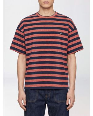 Jil Sander Camiseta De Algodón A Rayas Bicolor Con Cuello Redondo Y Hombros Caídos - Rojo