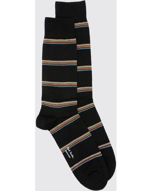 Paul Smith Calcetines Altos De Rayas En Algodón Orgánico - Negro