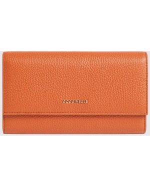 Coccinelle Metallic Soft Tri-Fold Wallet - Orange