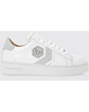 Philipp Plein Zapatillas Bajas De Piel Con Monograma Y Logo Hexagon - Blanco
