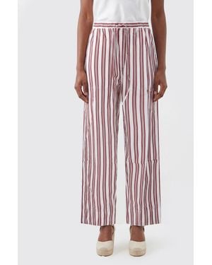 Antik Batik Striped Cotton Wide-Leg Trousers With High Waist And Drawstring - Pink