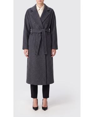 Max Mara Long Cashmere Belted Coat With Revere Collar - Blue