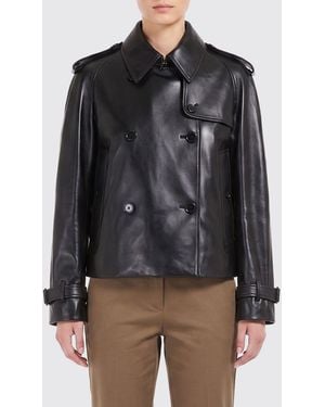 Burberry Myfair Cropped Double-Breasted Lambskin Leather Trench Coat - Gray