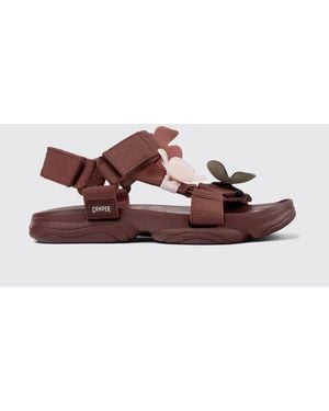 Camper Recycled Polyester Twins Sandals With Applied Flowers - Brown