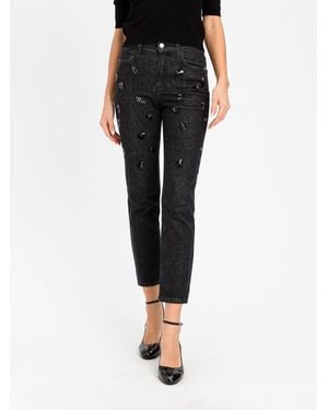 Twinset Vaqueros Cropped Slim Fit De Talle Alto Con Lentejuelas - Negro