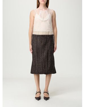 Fendi Lace-Panel Tweed Dress - Natural