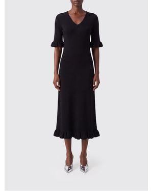 Jil Sander Strick-Midikleid Aus Baumwollmischung Mit V-Ausschnitt Und Rüschen - Schwarz