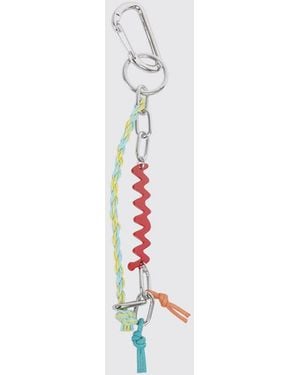 Marni Zamak And Cotton Keychain With Abstract Pattern And Lobster Clasp - White