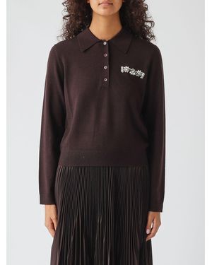 MEIMEIJ Polo De Punto De Lana Con Manga Larga Y Cristales - Negro