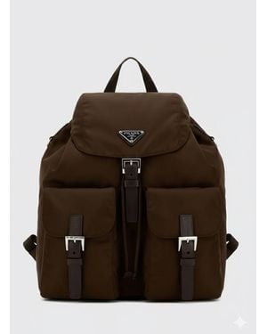 Prada Medium Rucksack Aus Re-Nylon Und Saffiano-Leder - Braun