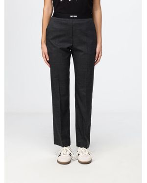MSGM High-Waisted Straight Leg Wool Blend Pants With Side Zip - Black