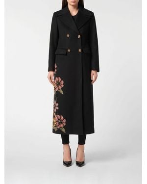 Philipp Plein Manteau Croisé En Laine Et Cachemire Avec Broderie Faune Et Strass - Noir