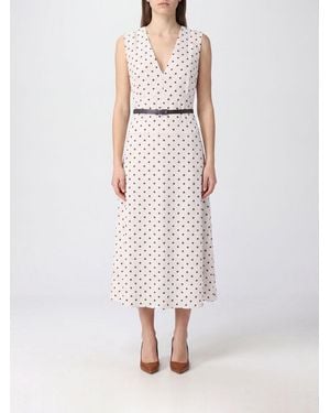 P.A.R.O.S.H. Polka Dot Silk Crêpe De Chine Midi Dress P.A.R.O..H. With V-Neck - White